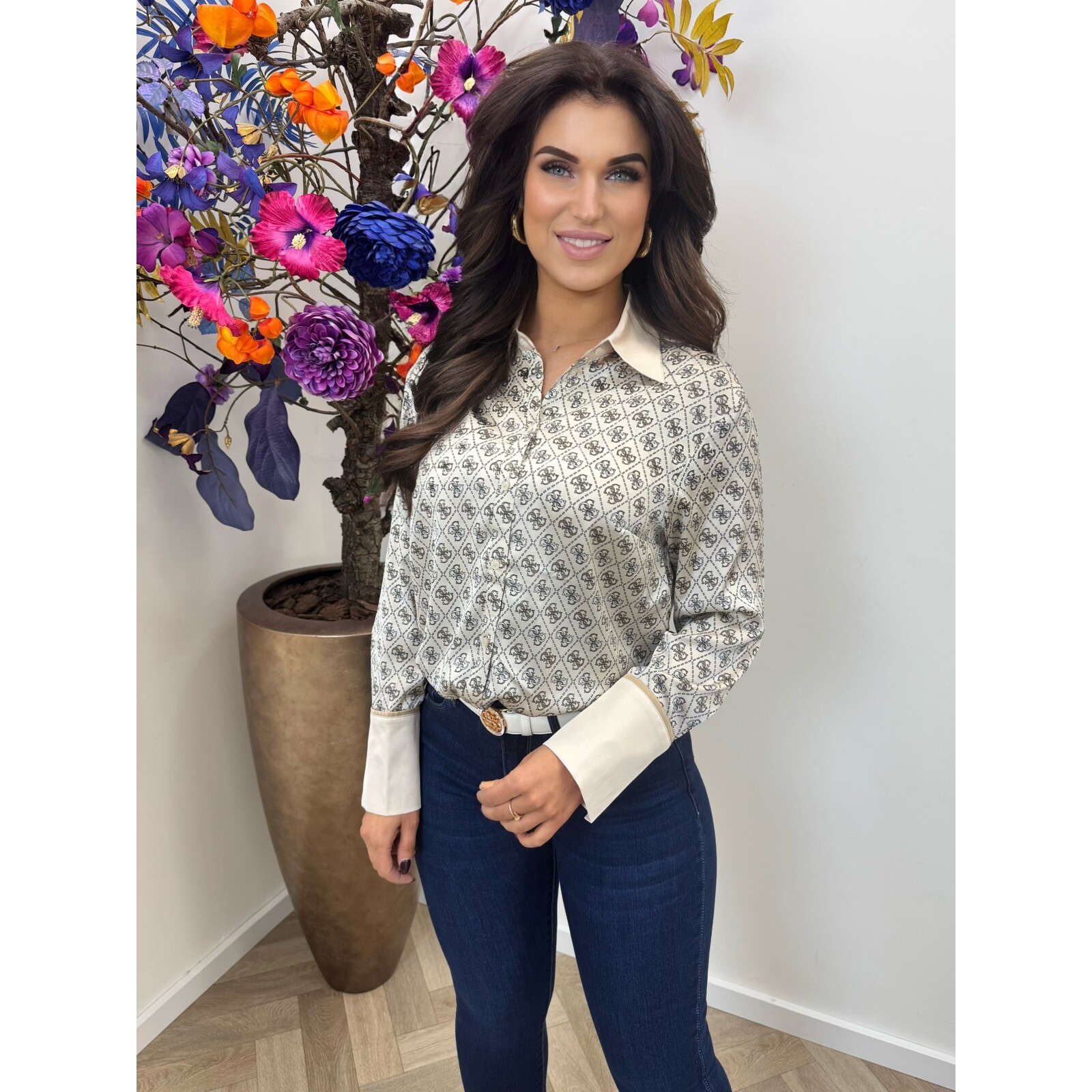 Guess Blouse Alexandria Logo print Beige 1037 Guess