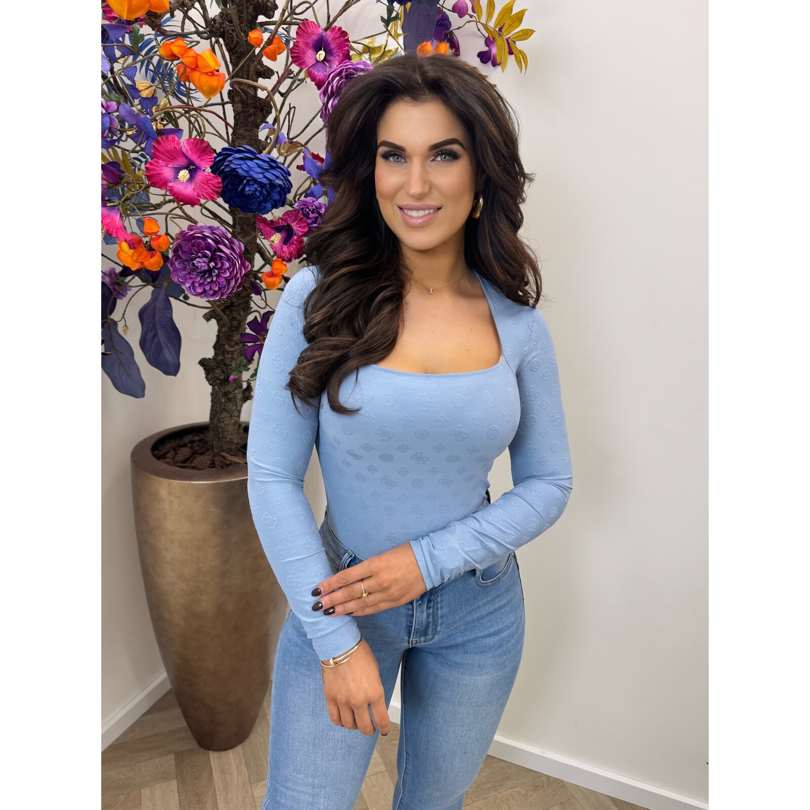 Guess Top Jacquard Elleona Soft Blue 1028