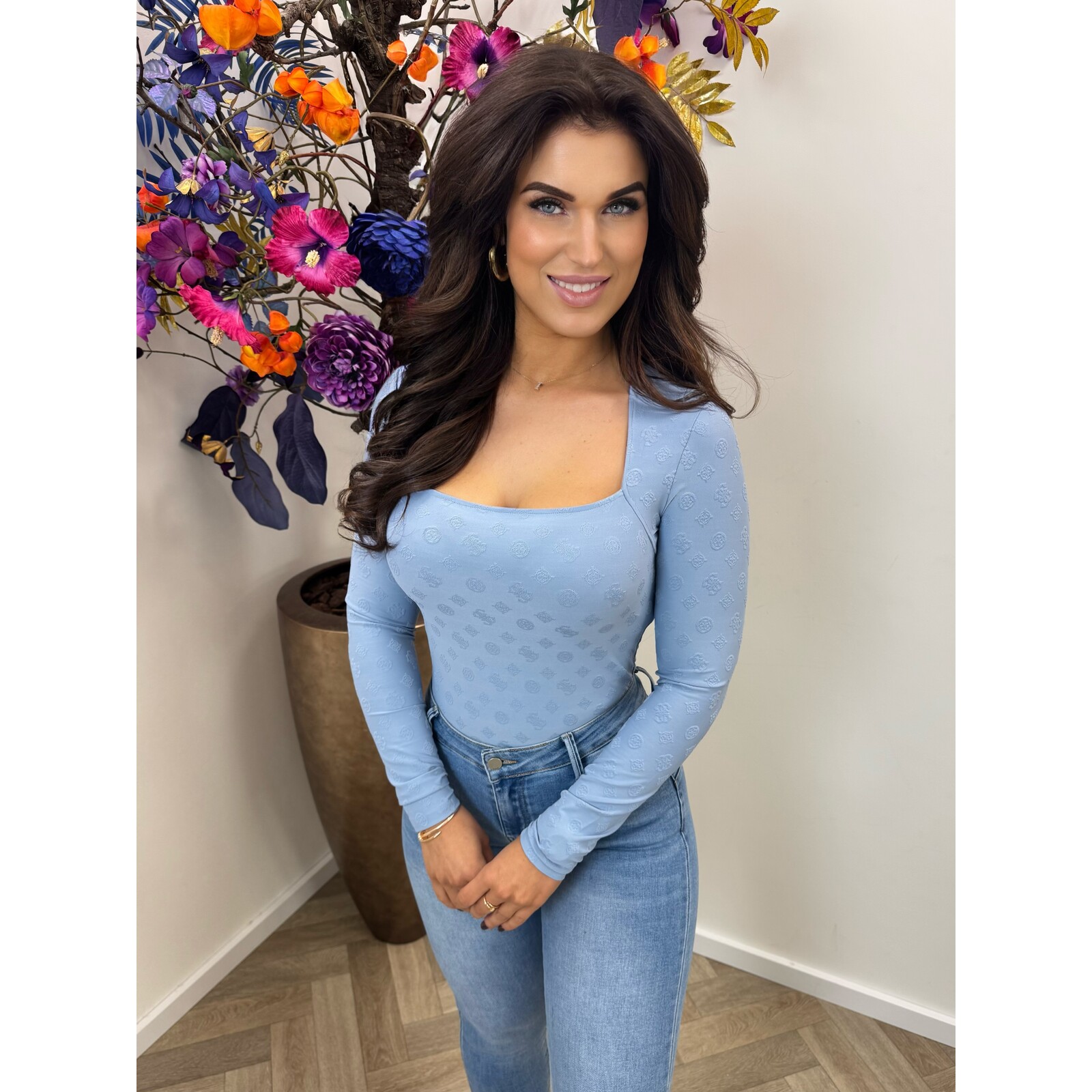 Guess Top Jacquard Elleona Soft Blue 1028