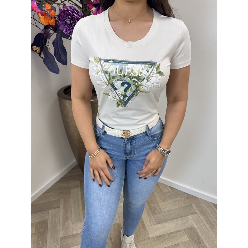 T-Shirt Camelia Triangle  Cream White 1013 Guess