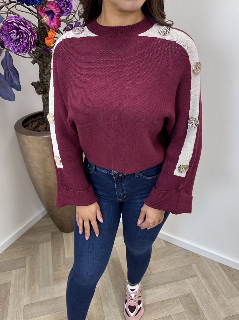 Trui golden button sleeve Bordeaux