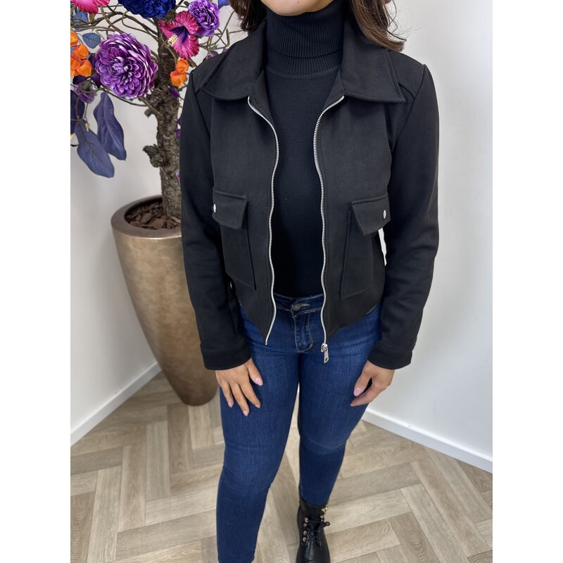 Suede jasje zip Black