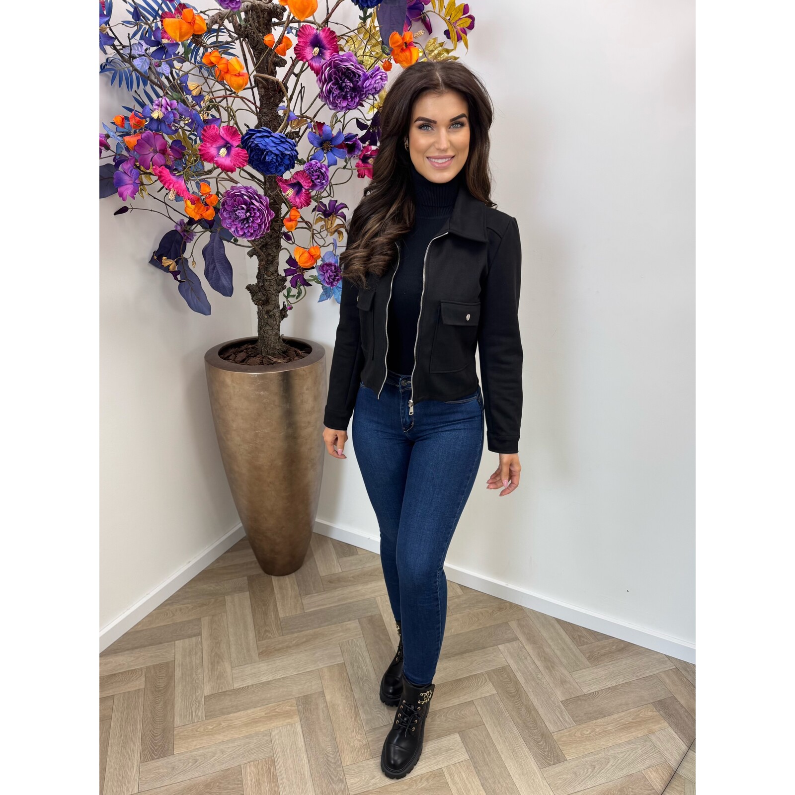 Suede jasje zip Black