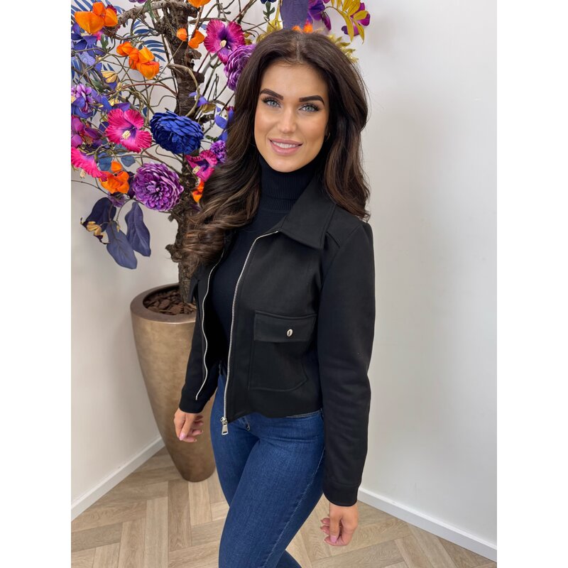 Suede jasje zip Black