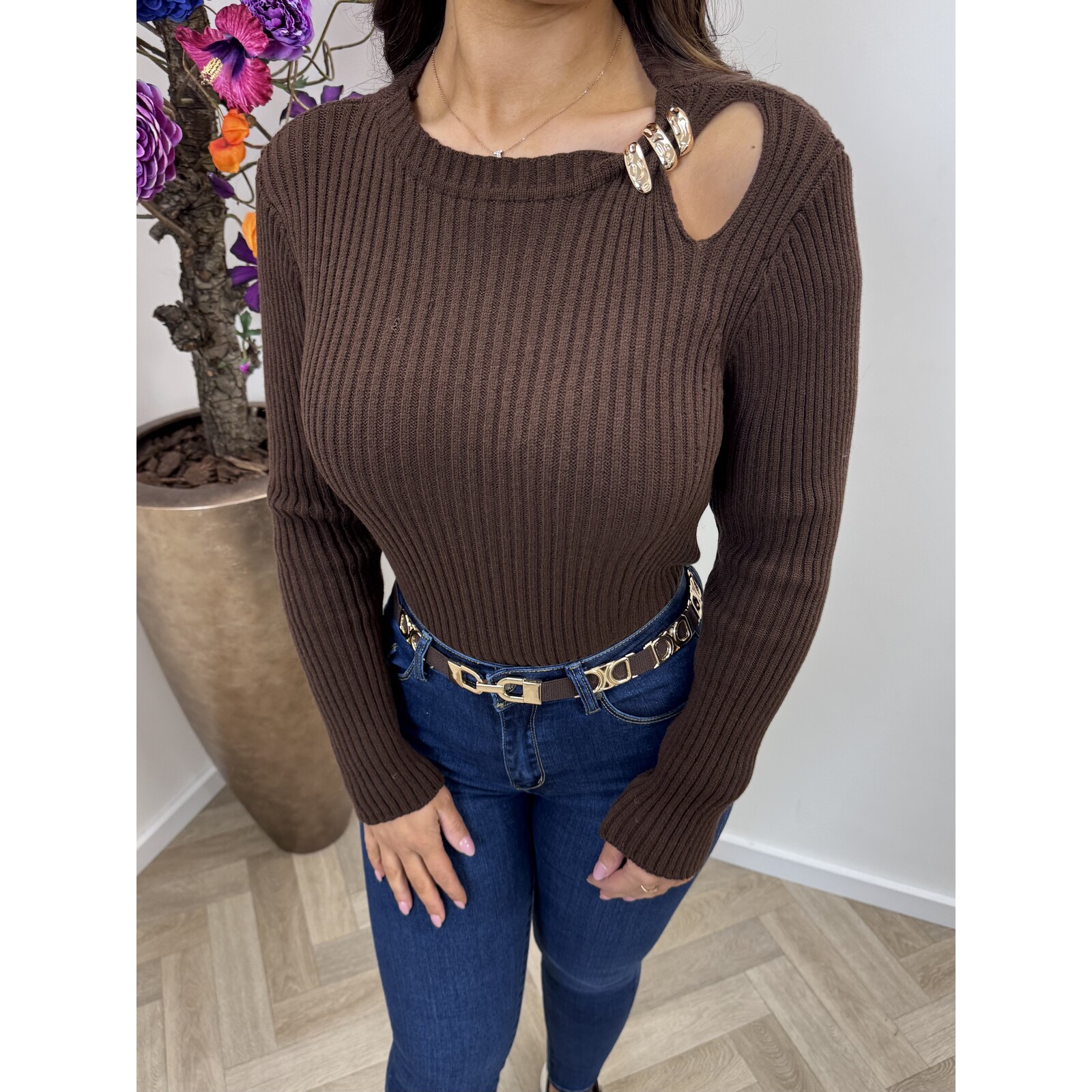 Rib top gold detail  Choco