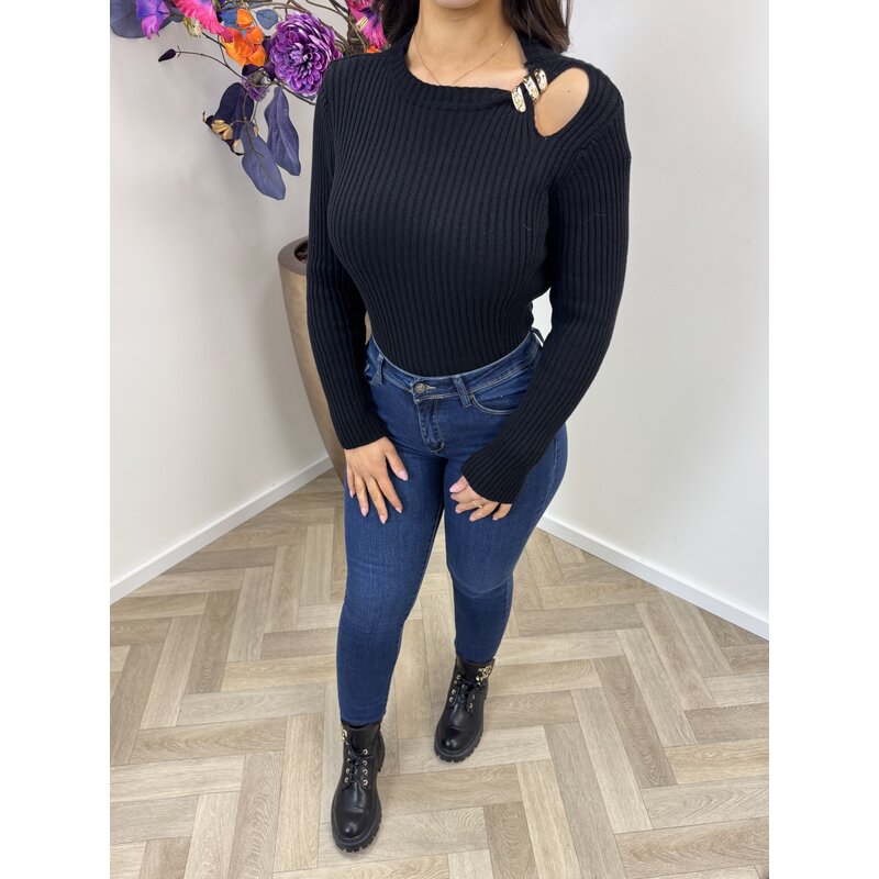 Rib top gold detail Black