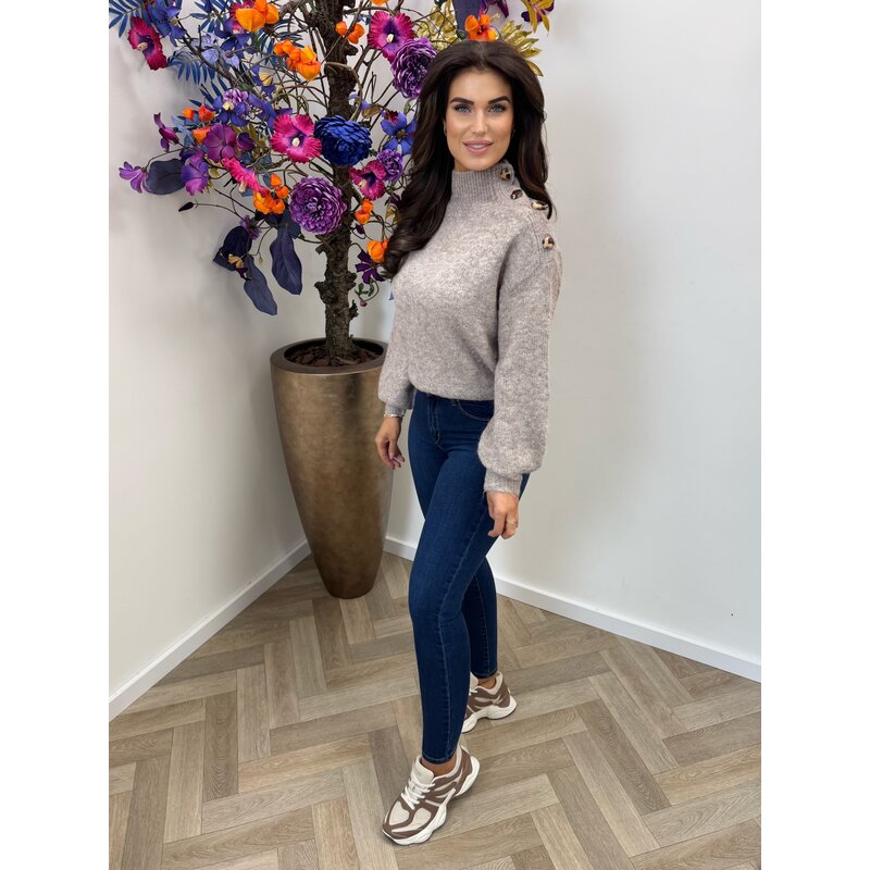 Trui New York Leopard button JP-7513 Taupe