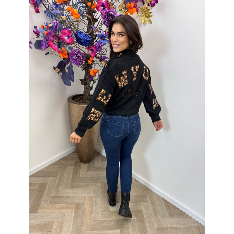 Trui New York Leopard button JP-7513 Black