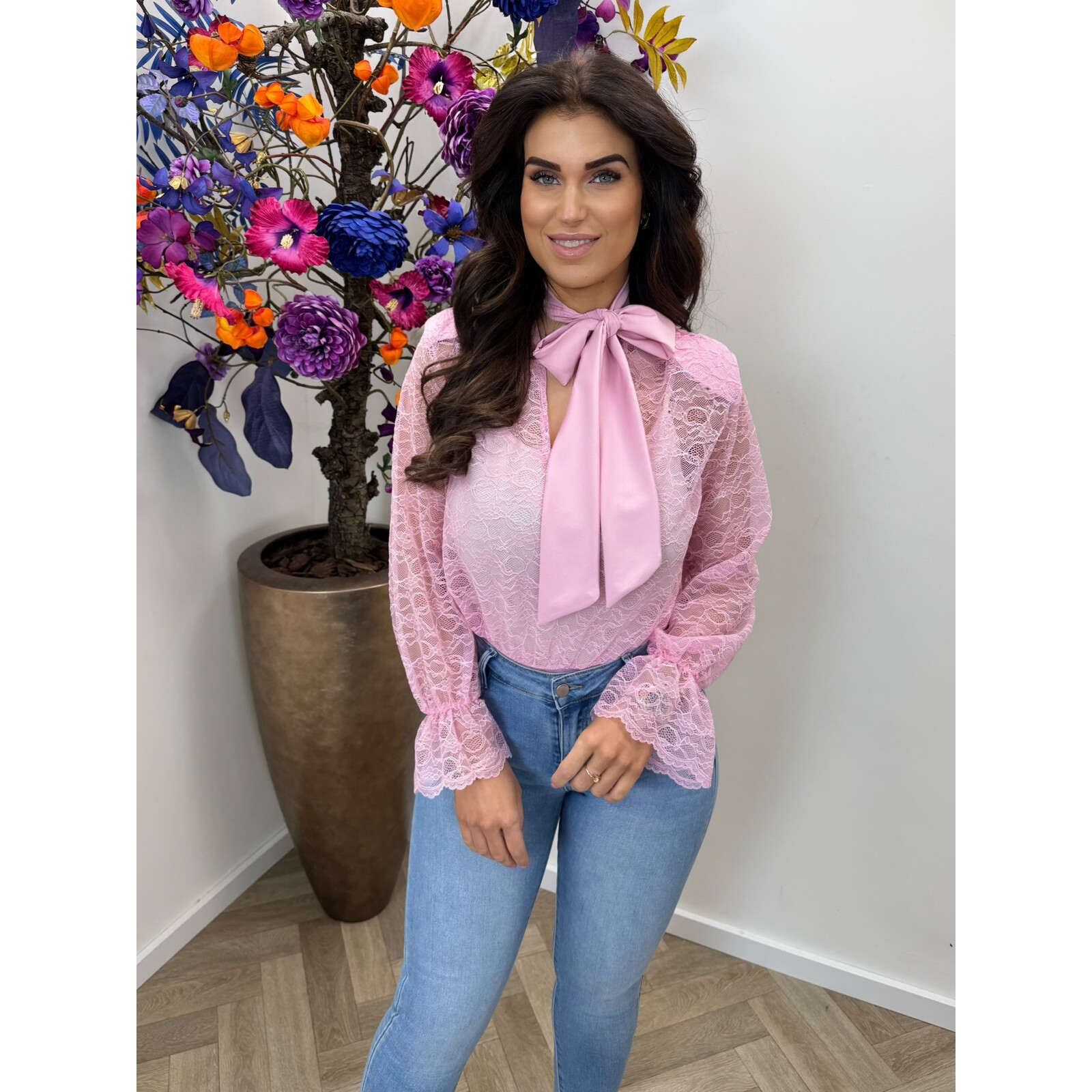 Body lace bow Gina Pink