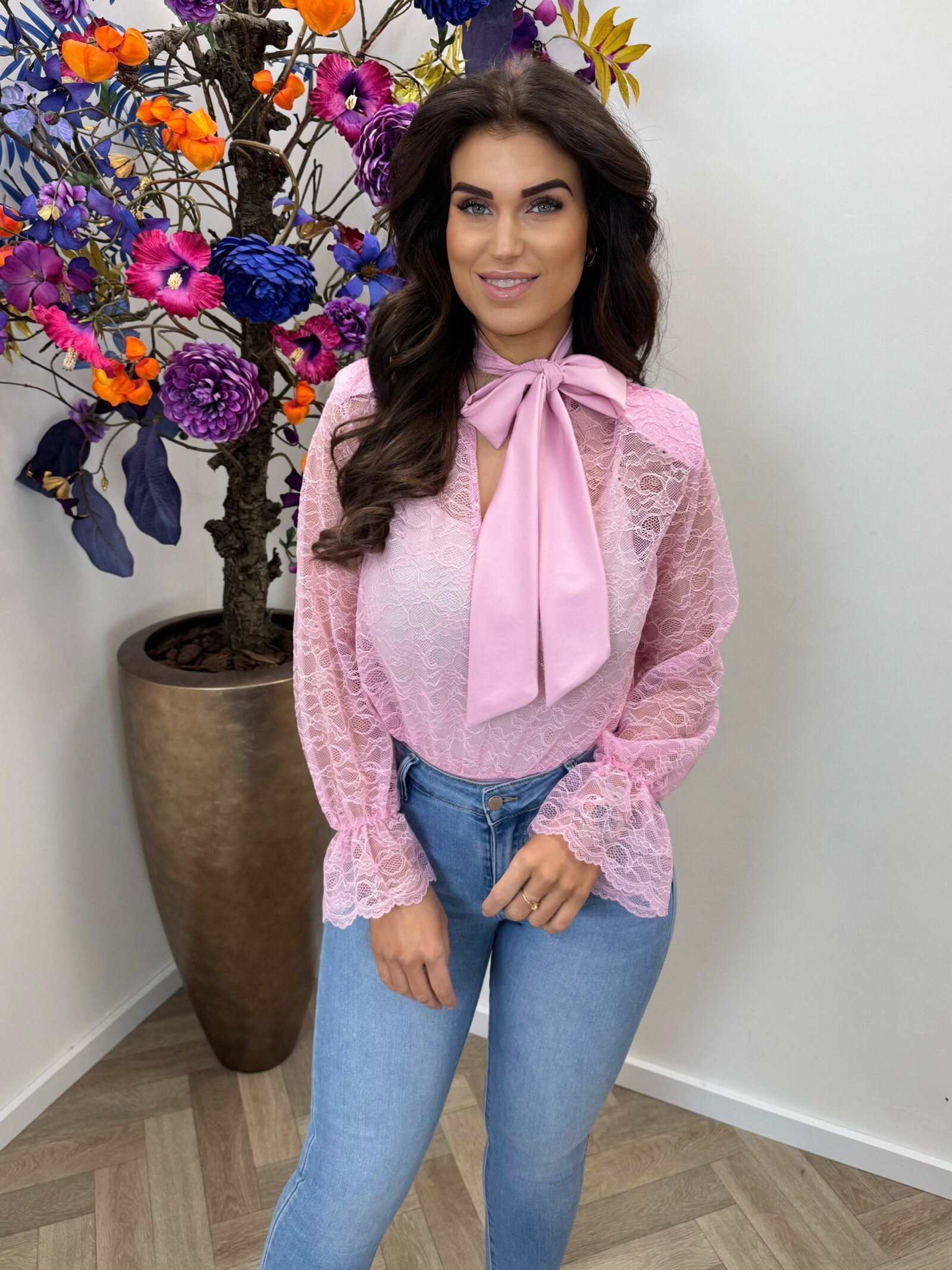 Body lace bow Gina Pink