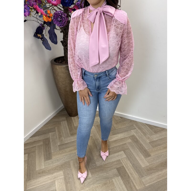 Body lace bow Gina Pink