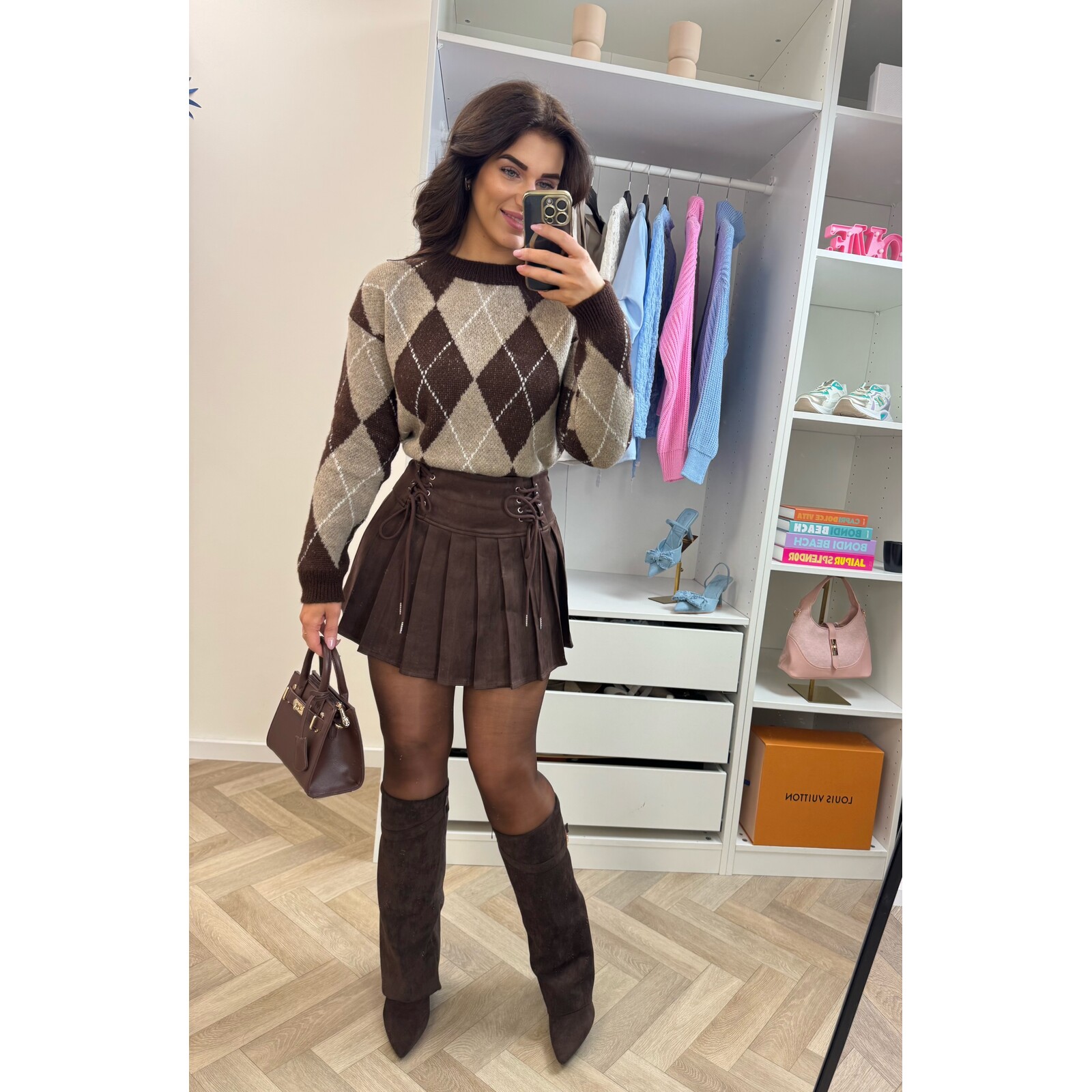 Trui Lusy ruit Taupe