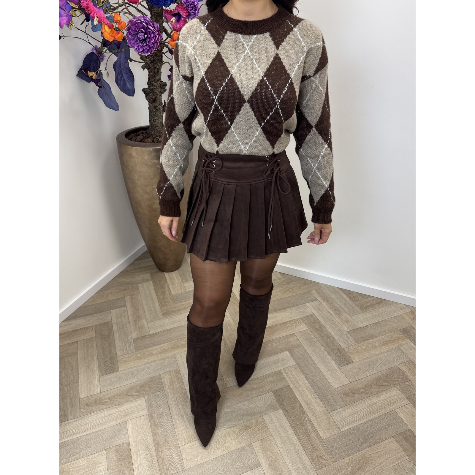 Trui Lusy ruit Taupe