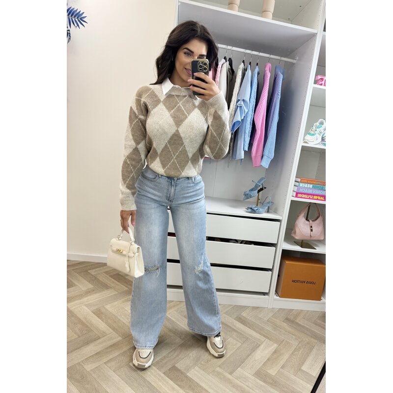 Trui Lusy ruit Beige
