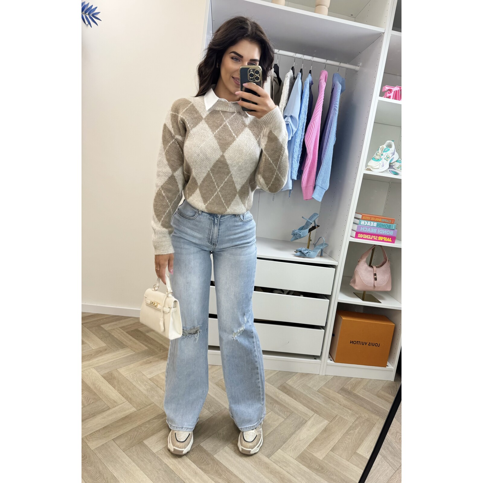 Trui Lusy ruit Beige