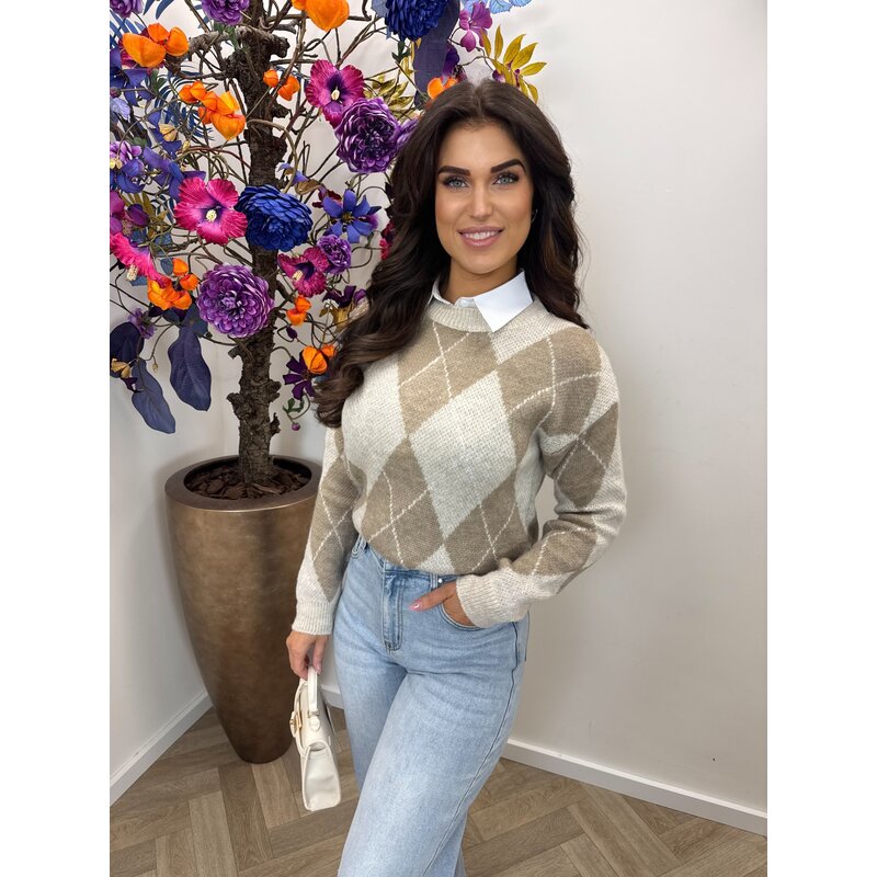 Trui Lusy ruit Beige