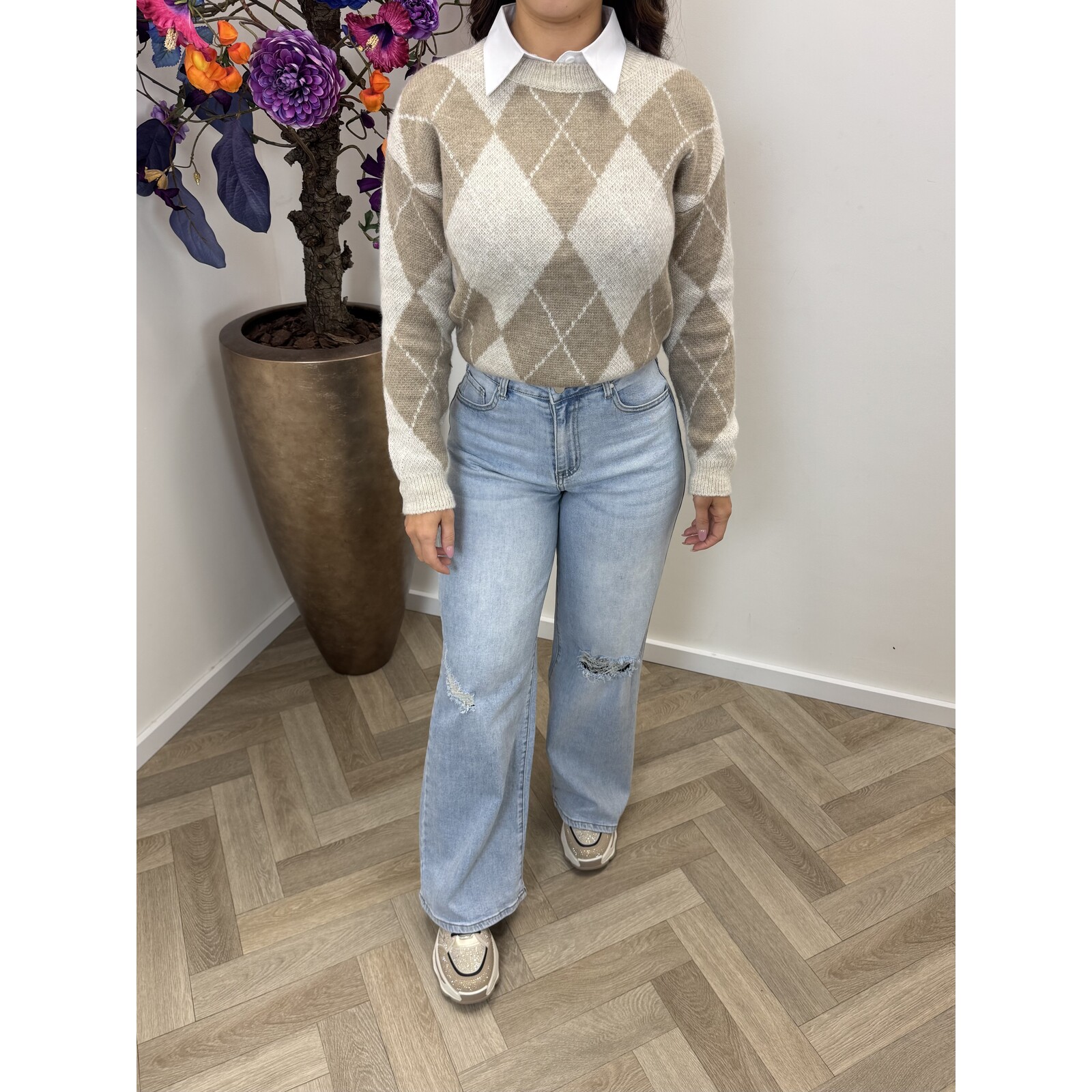 Trui Lusy ruit Beige