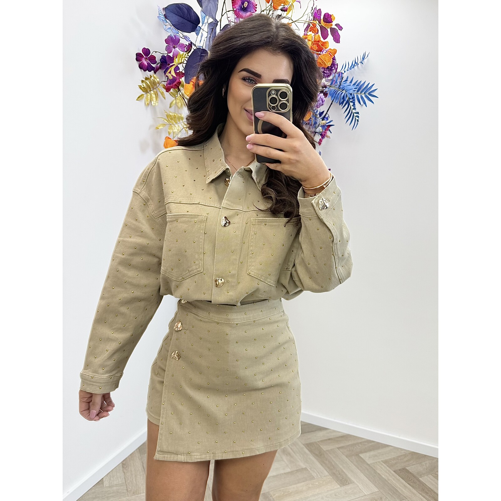 Jacket Denim studs 20859 Beige