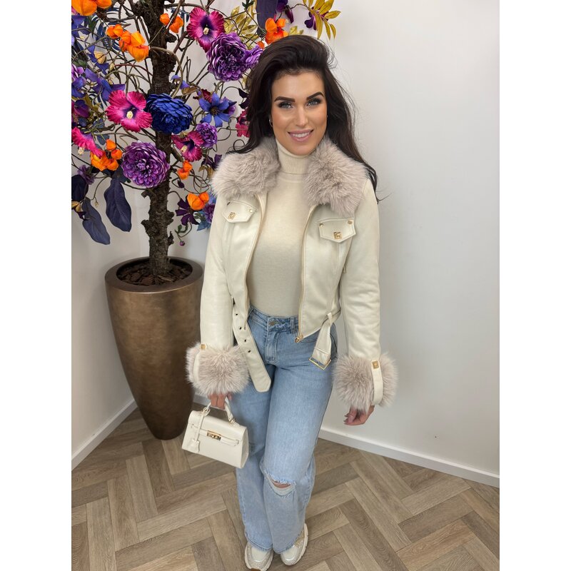 Jacket bont suede S6685 Beige