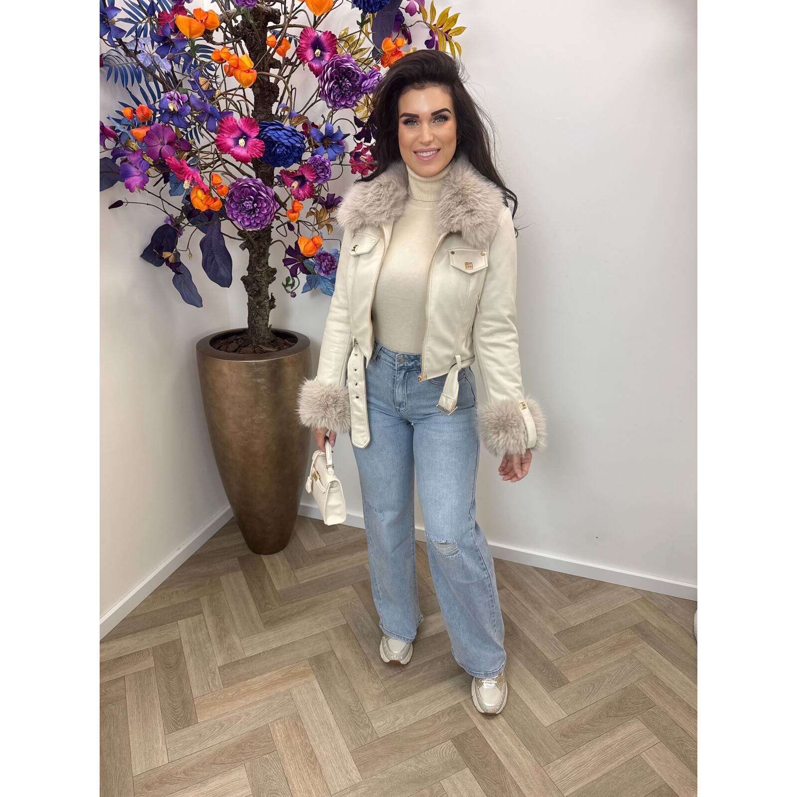 Jacket bont suede S6685 Beige