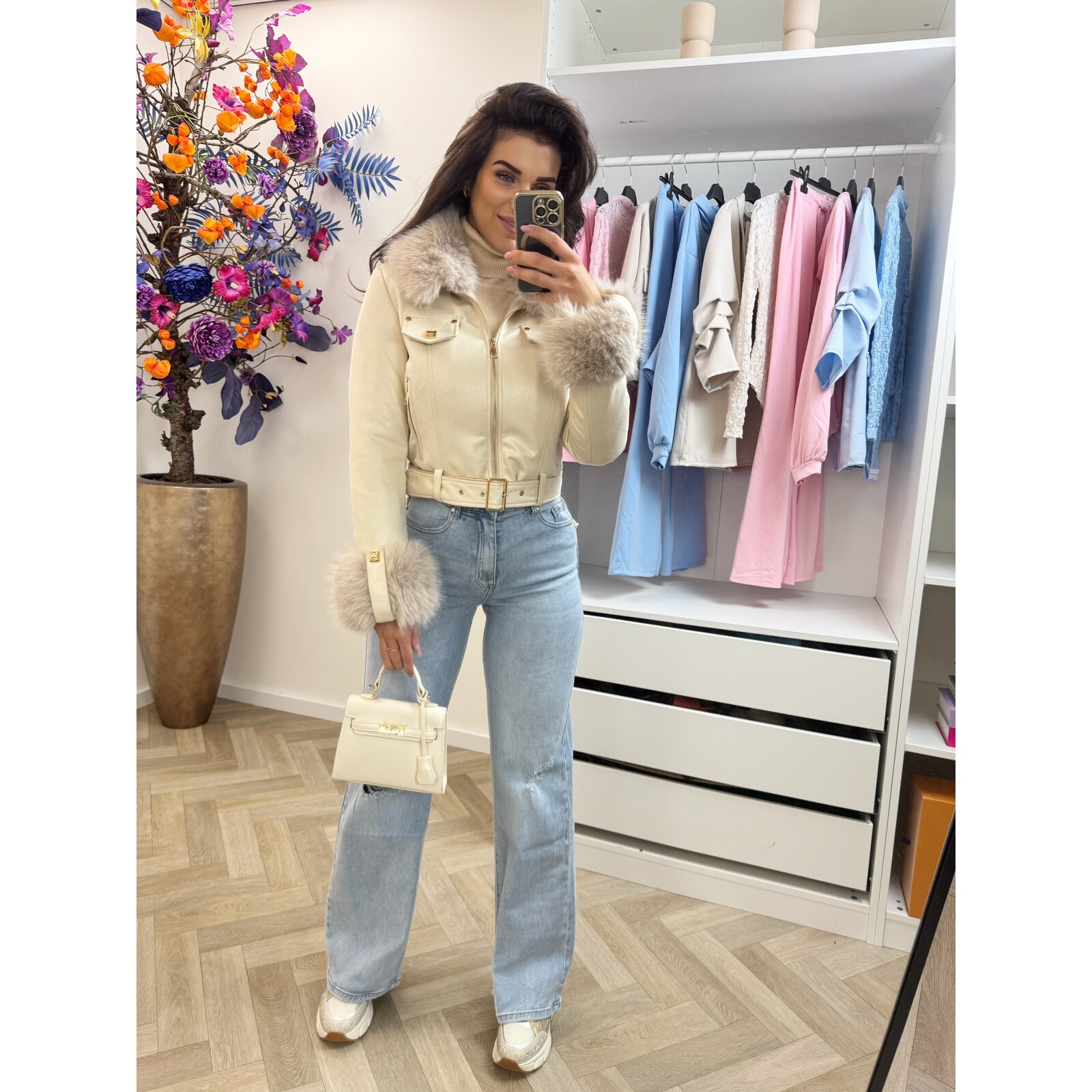 Jacket bont suede S6685 Beige