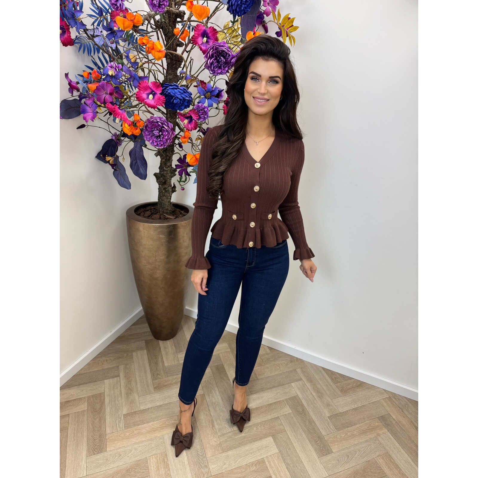 Top peplum button Choco