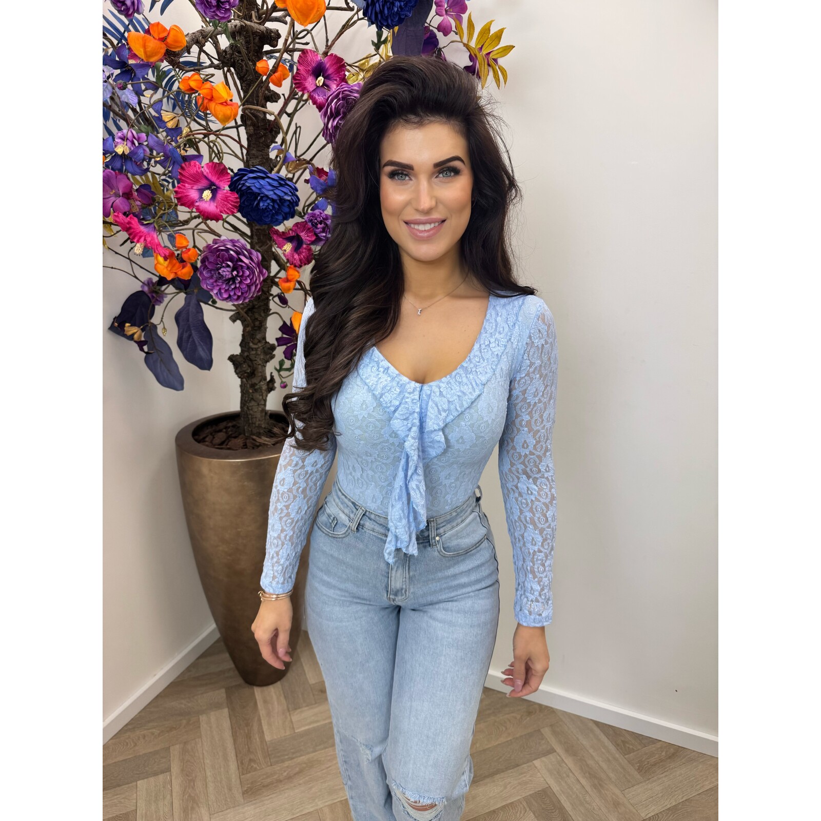 Top ruffle Lace Diva Light Blue