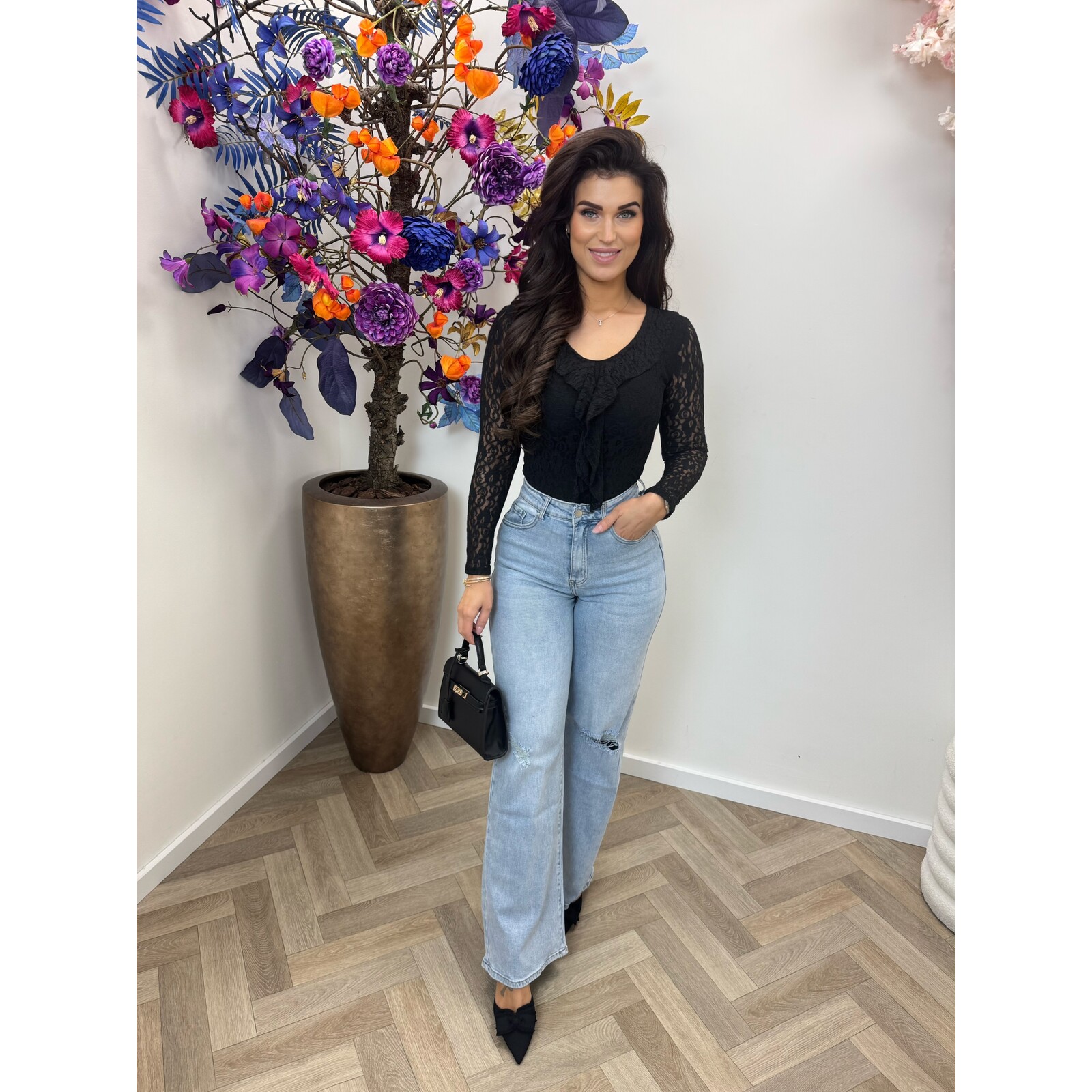 Top ruffle Lace Diva Black