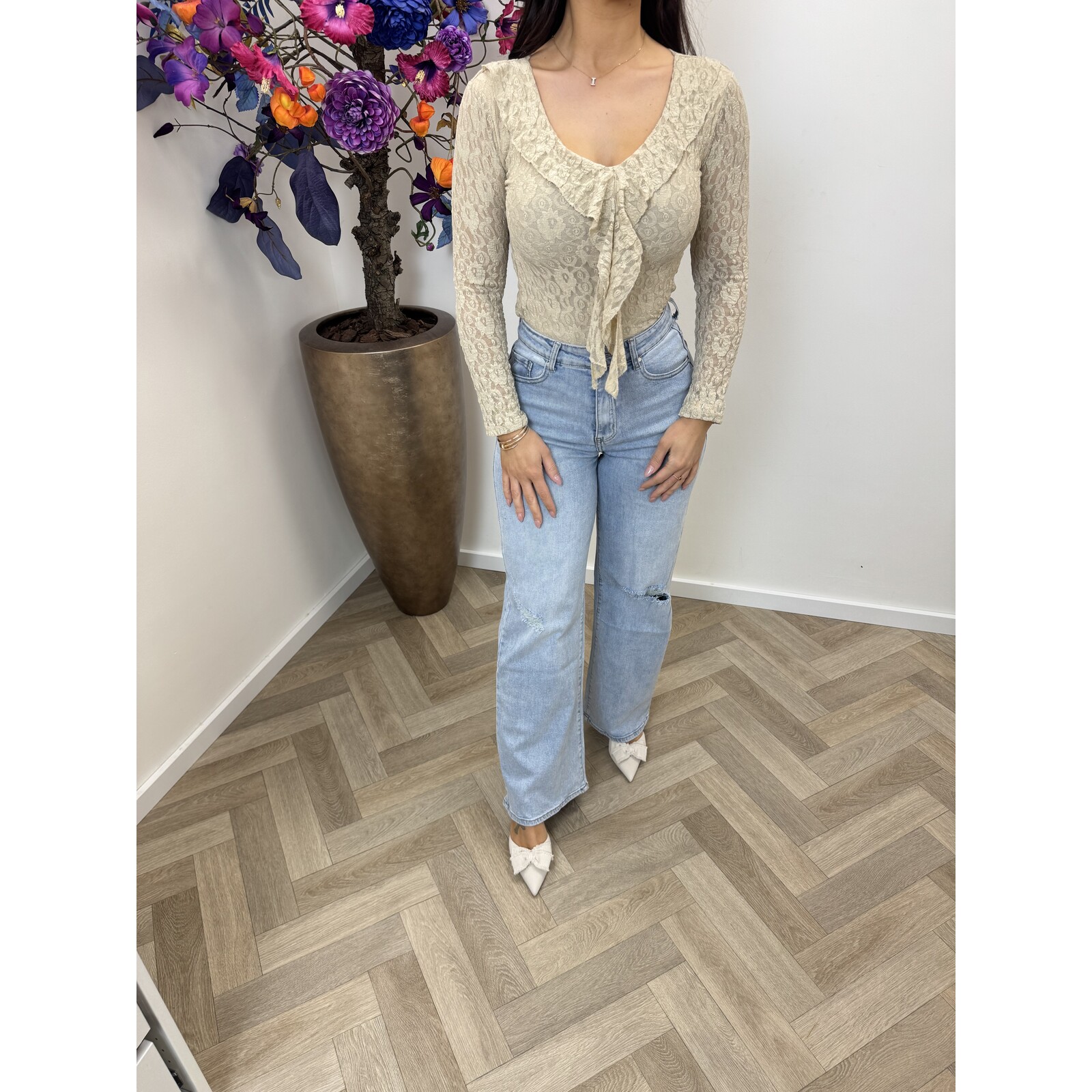 Top ruffle Lace Diva Beige