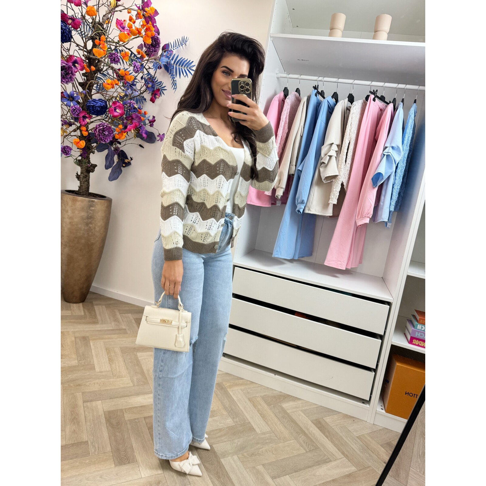 Vest zigzag stripes Beige