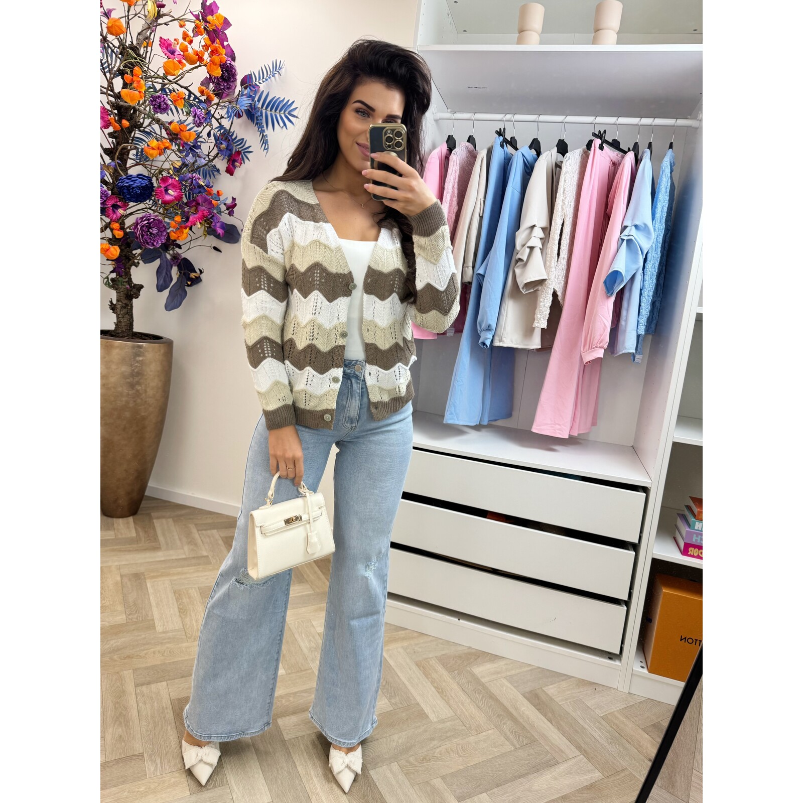 Vest zigzag stripes Beige