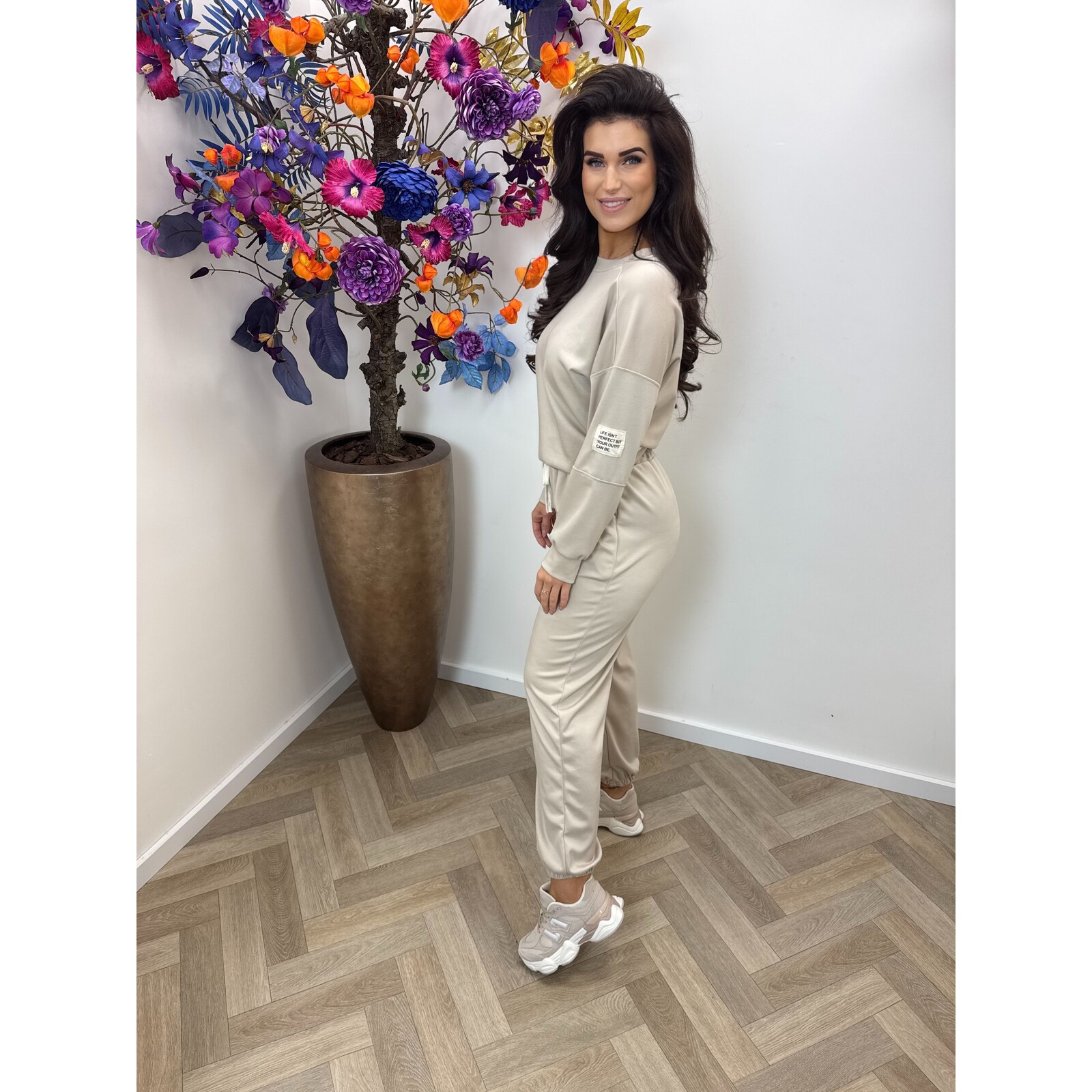 2 delig pak embleem Beige