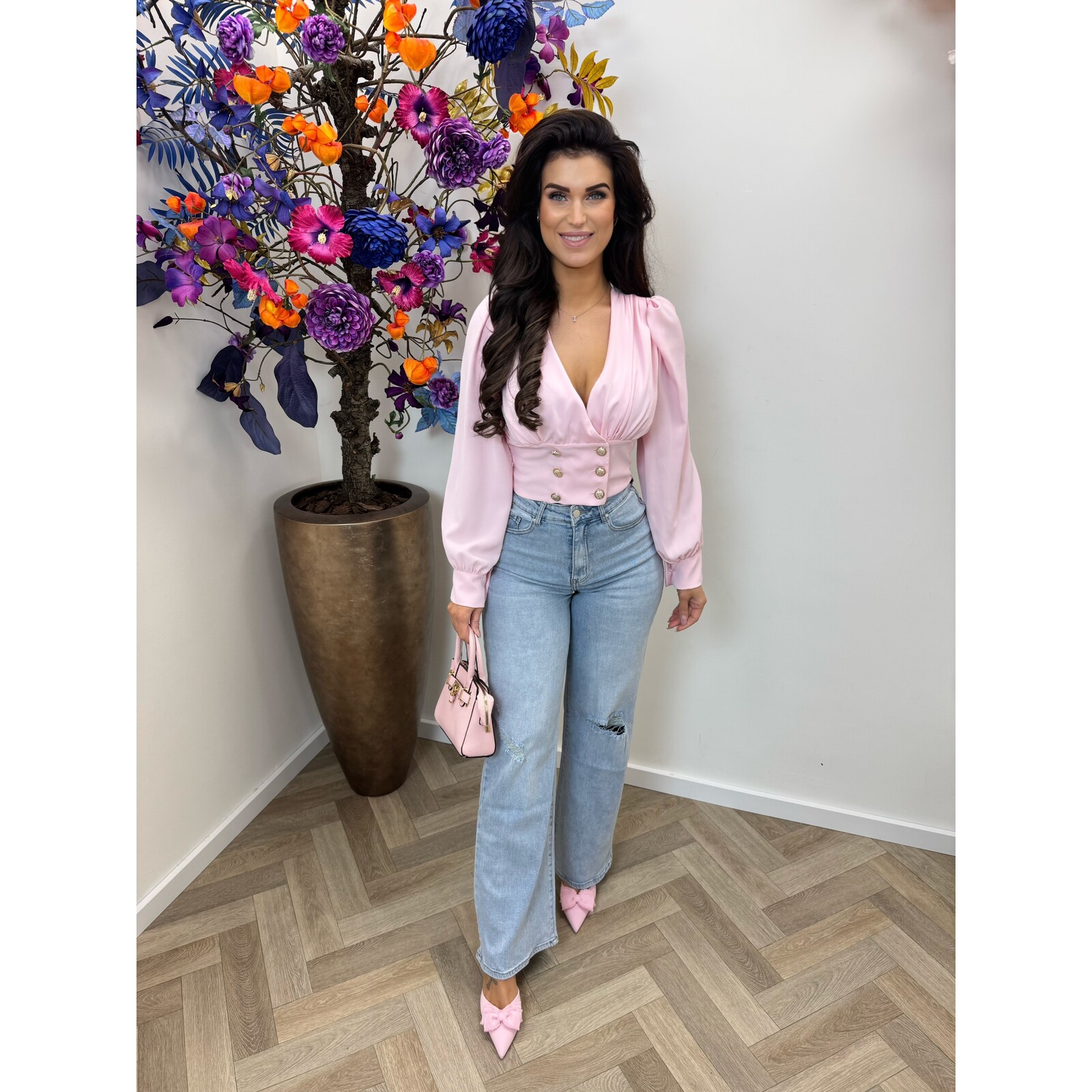 Top Ines button Pink