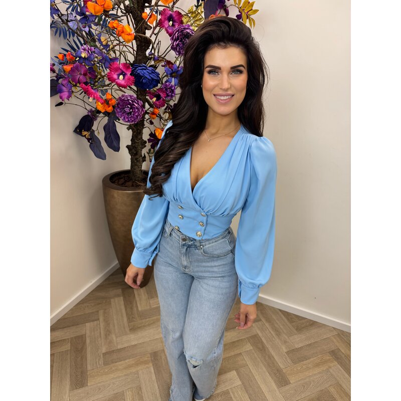 Top Ines button Light Blue