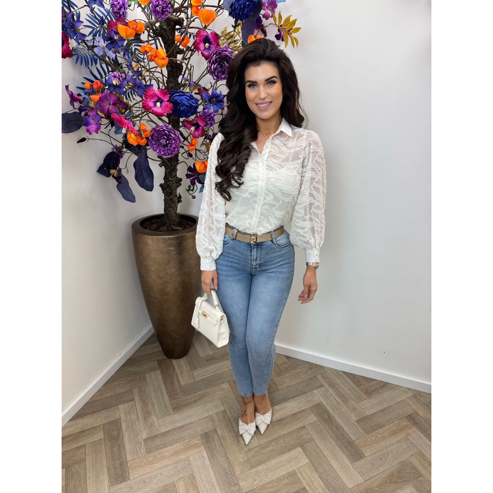 Blouse fleur print CY4777E Creme