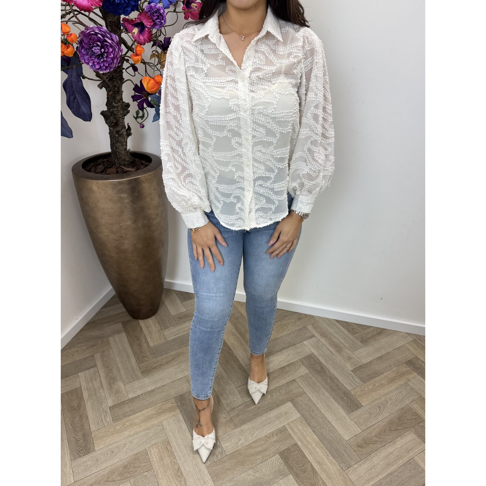 Blouse fleur print CY4777E Creme