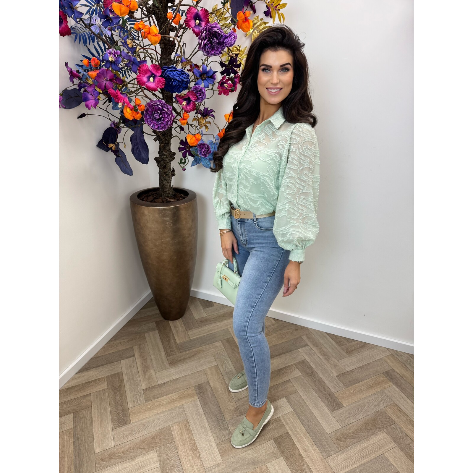 Blouse fleur print CY4777E Mint