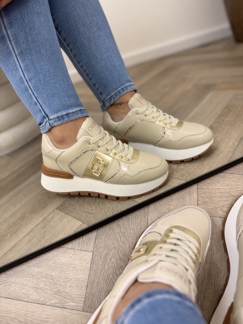 Sneakers Amazing Calf Leather Beige Gold Liu Jo 1884