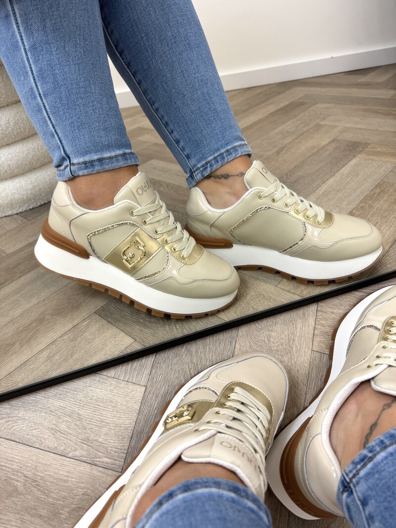 Sneakers Amazing Calf Leather Beige Gold Liu Jo 1884