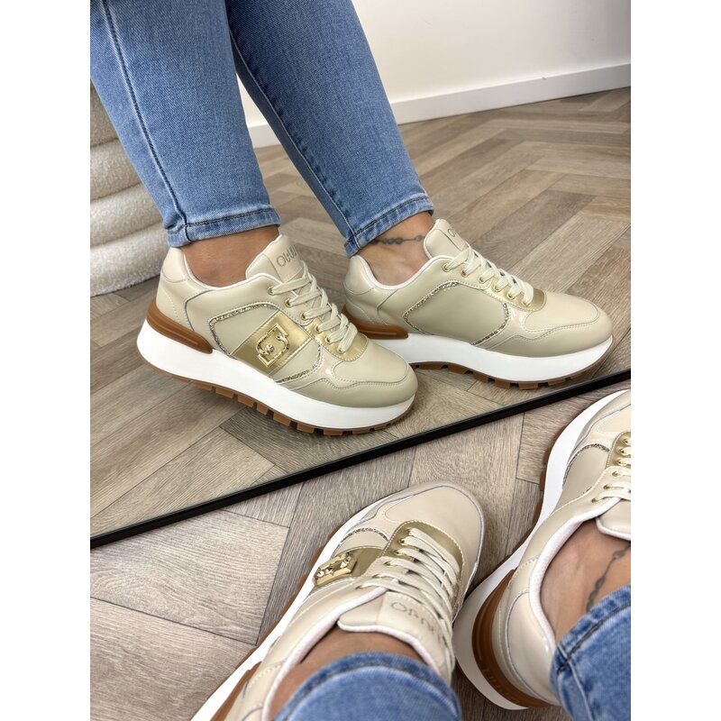 Sneakers Amazing Calf Leather Beige Gold Liu Jo 1884