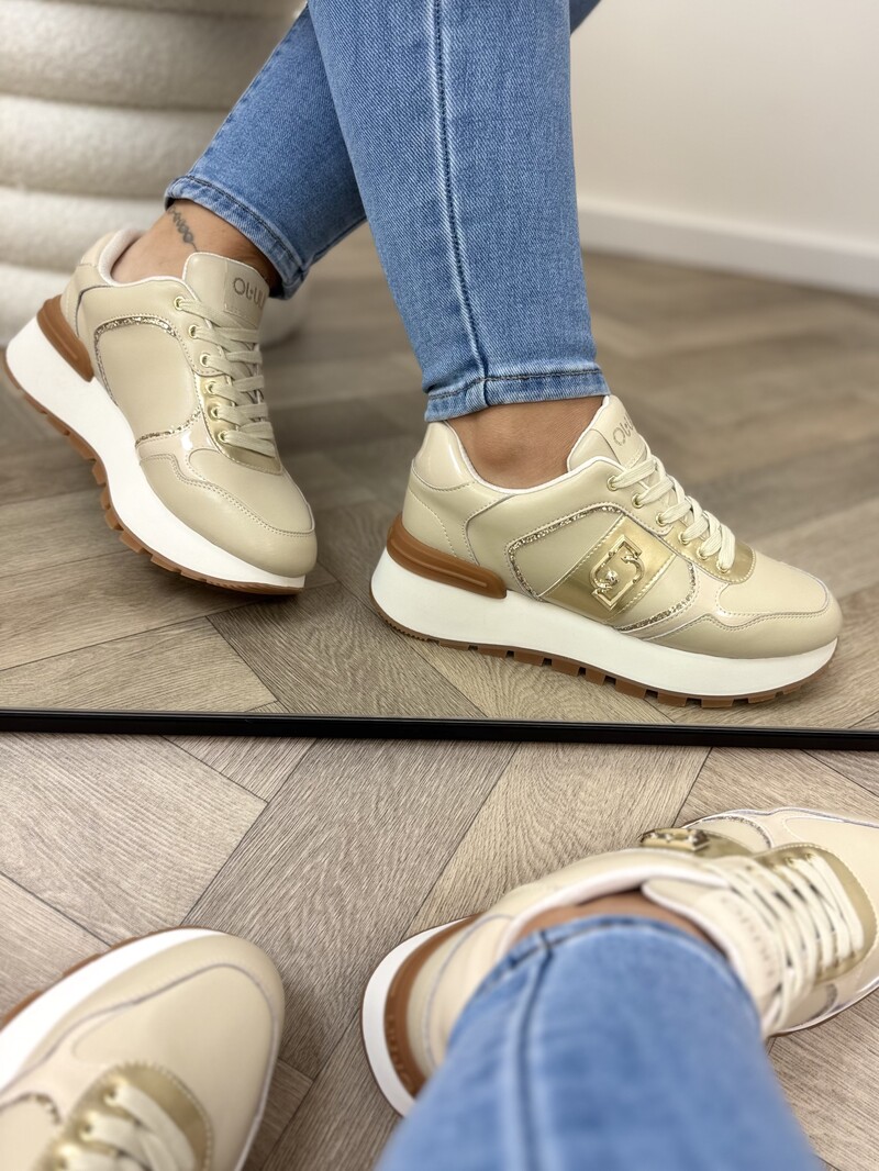 Sneakers Amazing Calf Leather Beige Gold Liu Jo 1884