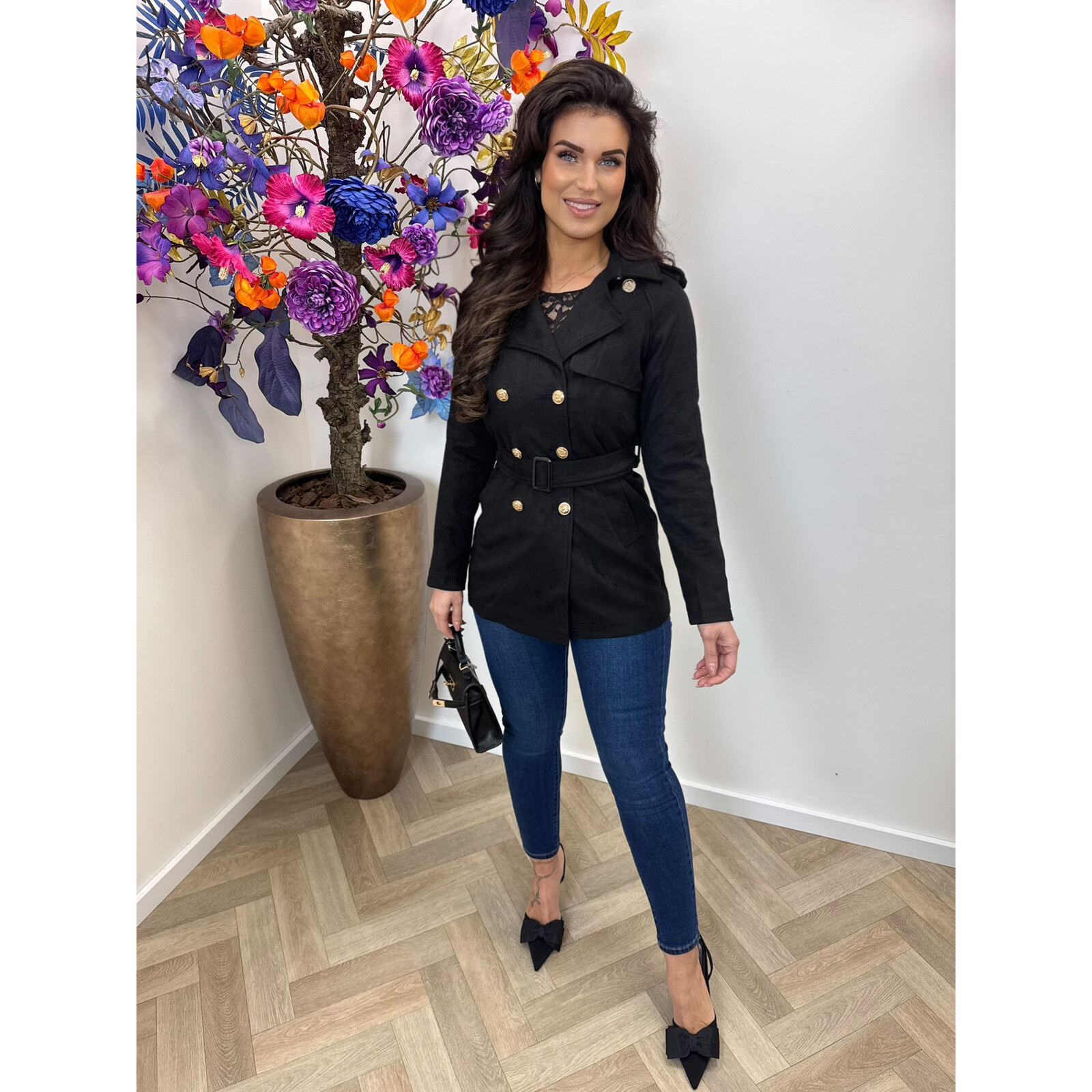 Suede jacket Button Black 8204