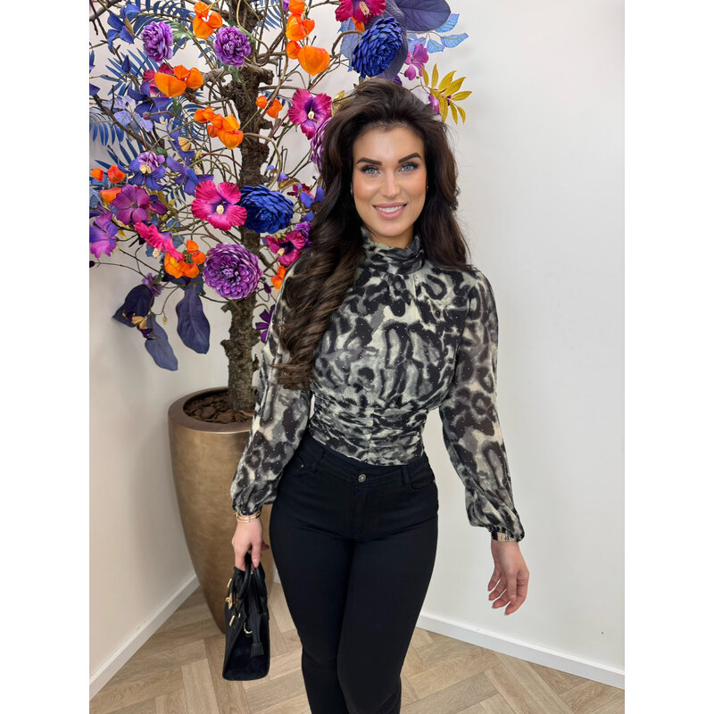 Blouse Leopard diamonds grey CY4567A