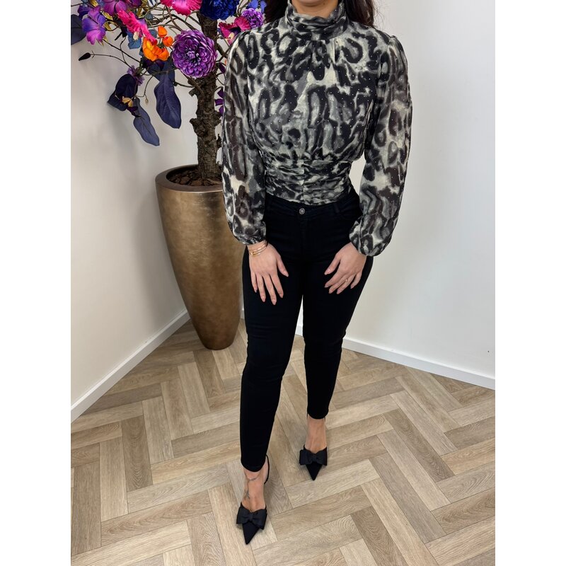 Blouse Leopard diamonds grey CY4567A