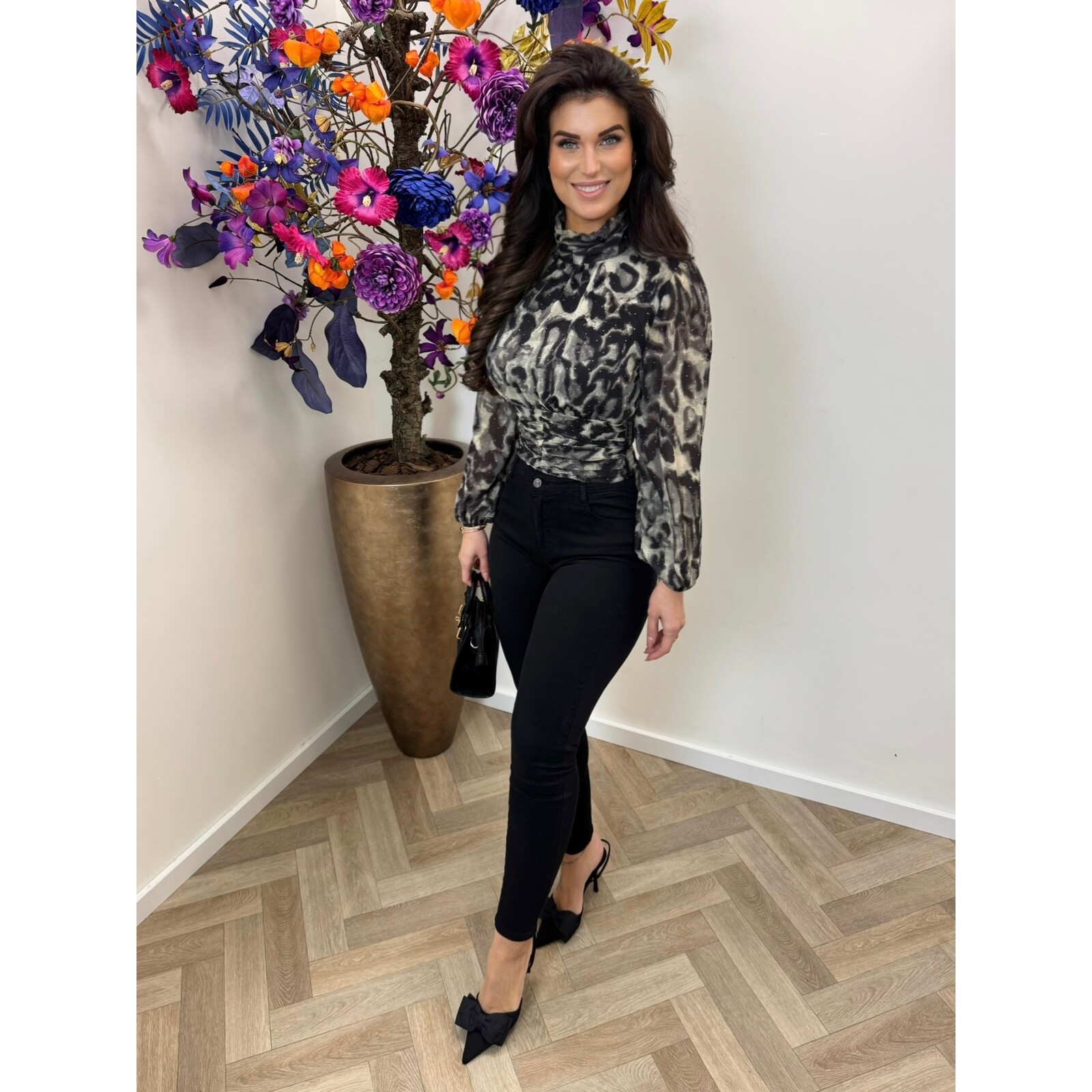 Blouse Leopard diamonds grey CY4567A