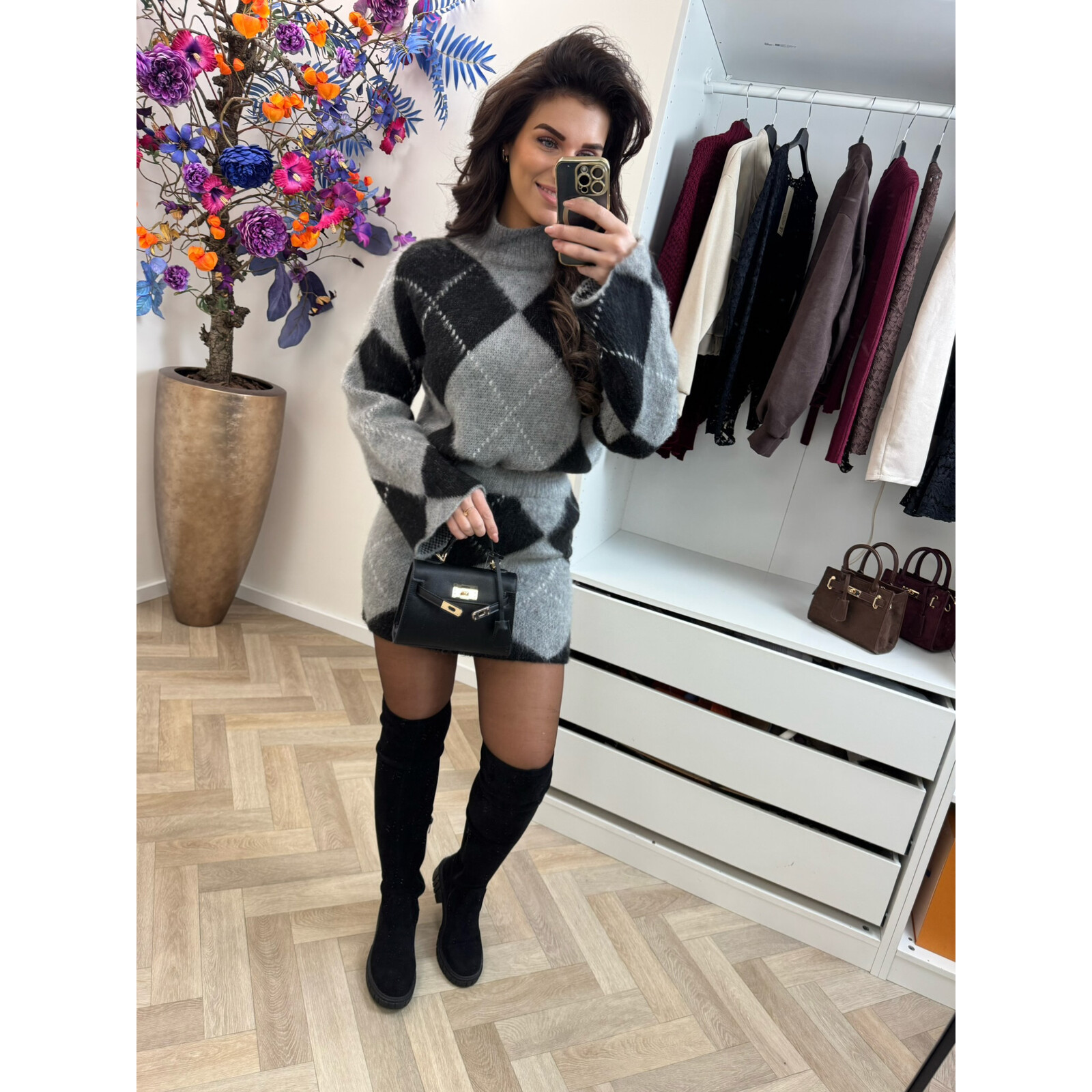 2 delige set ruit black grey