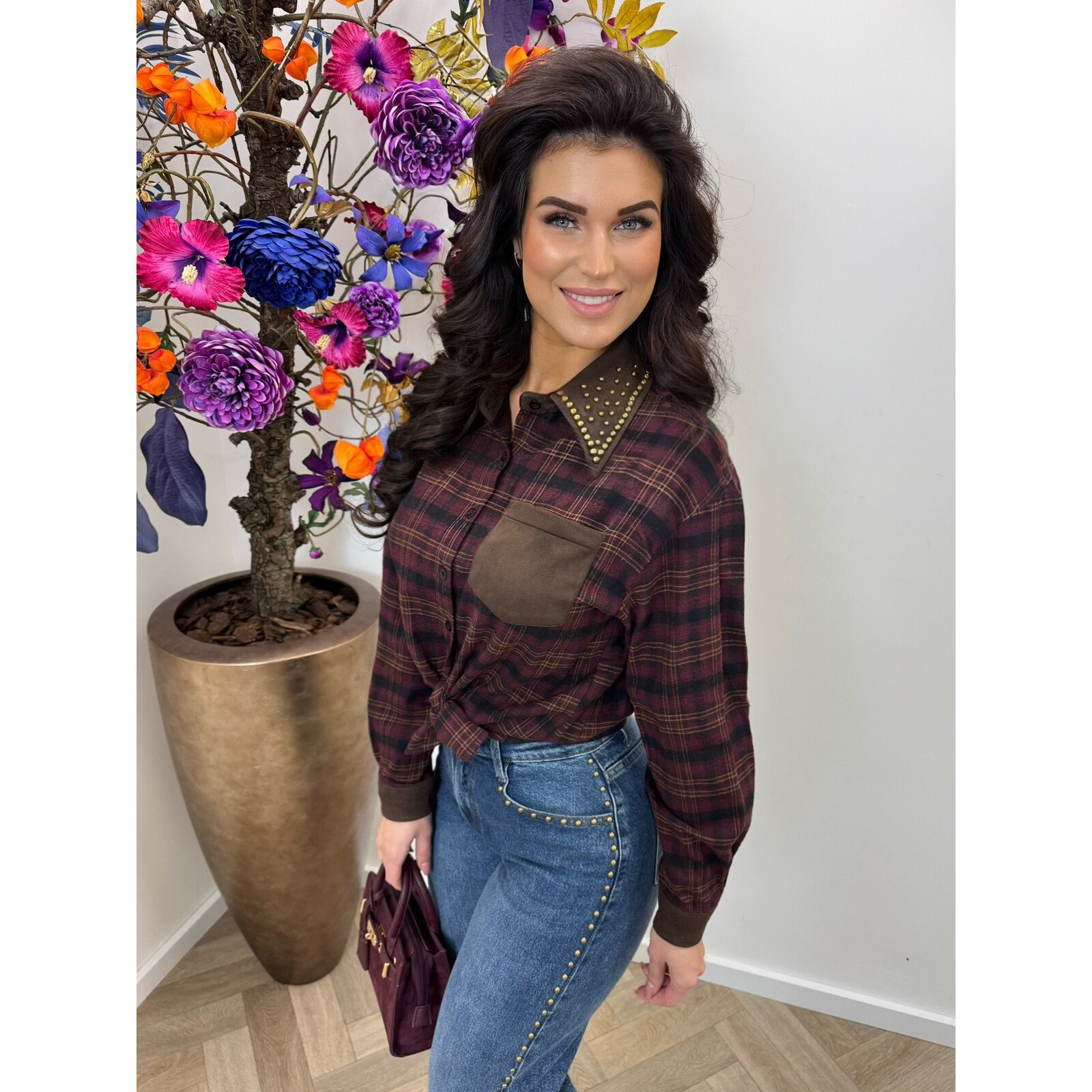 Blouse ruit studs VMCK908 Bordeaux