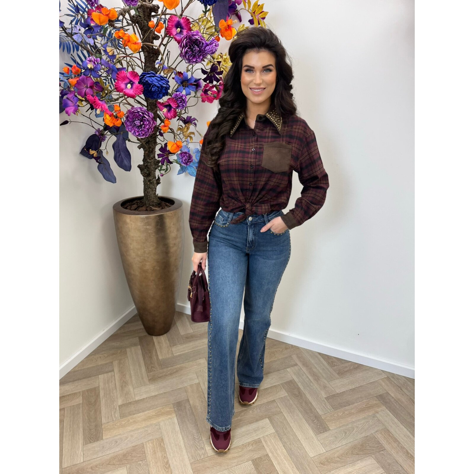 Blouse ruit studs VMCK908 Bordeaux