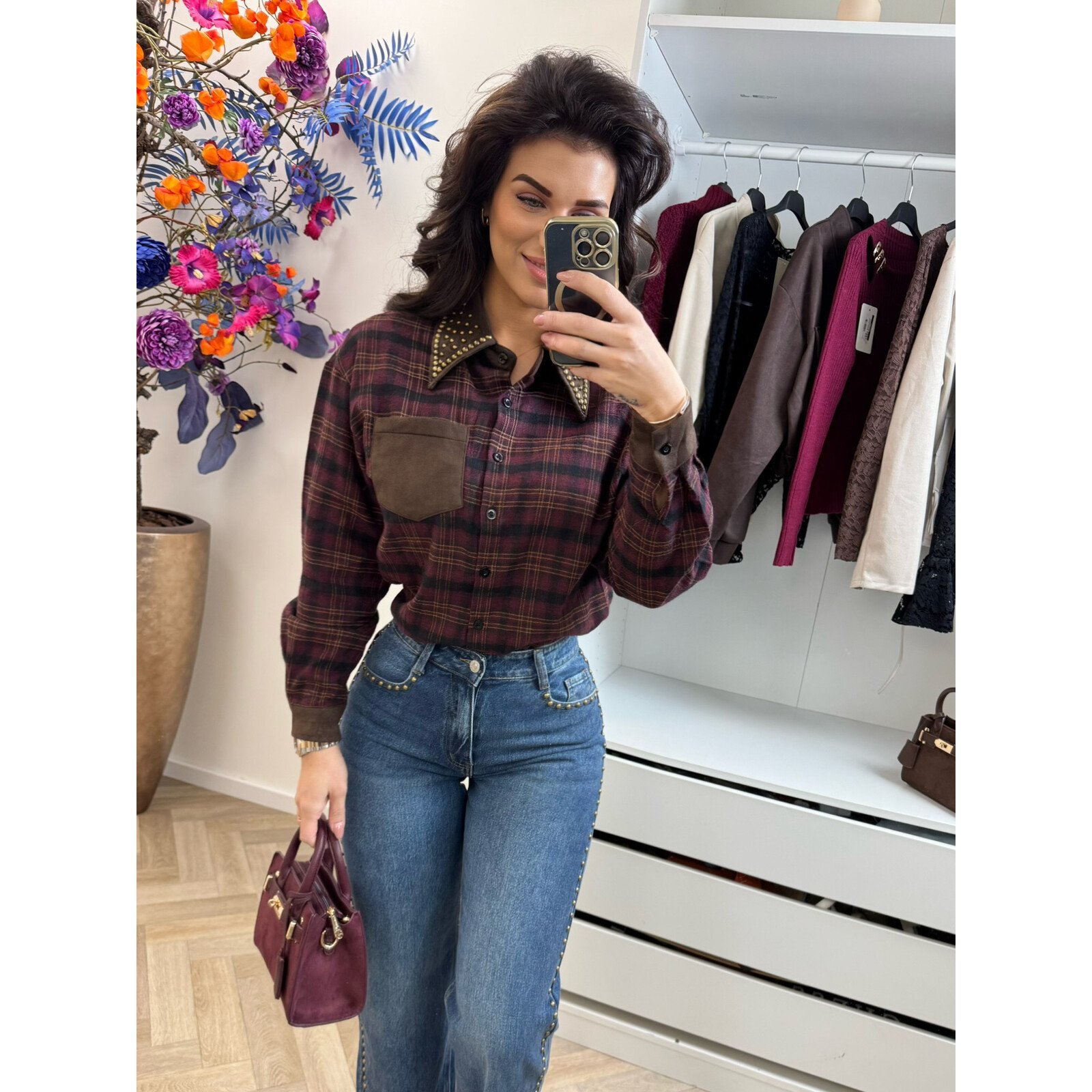 Blouse ruit studs VMCK908 Bordeaux