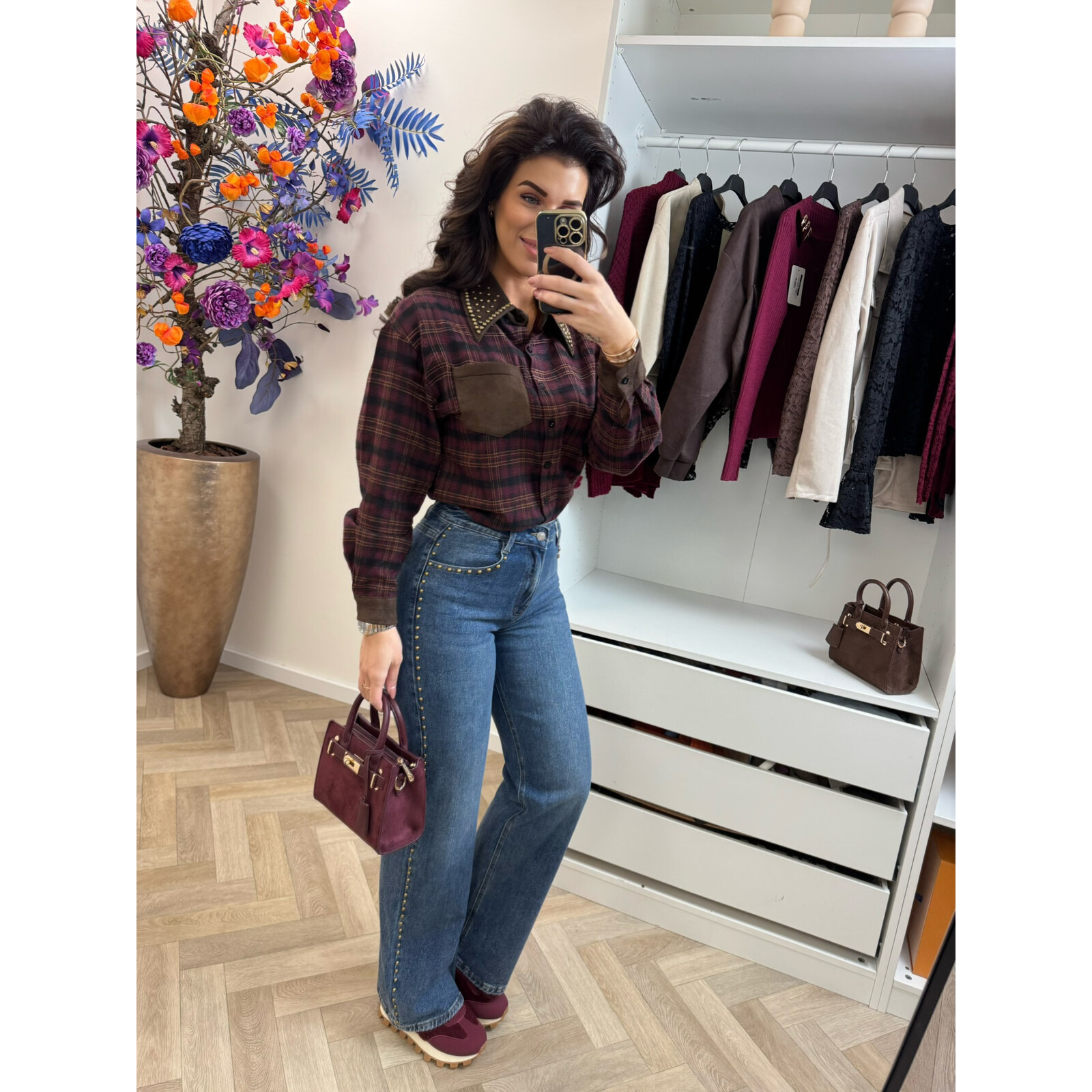 Blouse ruit studs VMCK908 Bordeaux